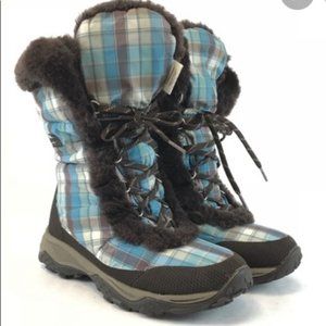 The North Face Nuptese Blue Brown Plaid Boots Sz 5